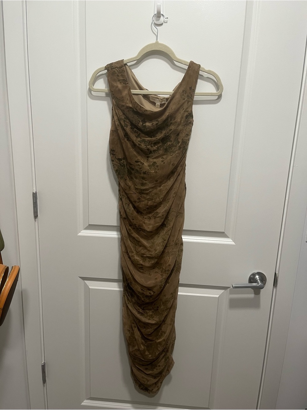 Sleeveless Draped Midi Dress in Brown